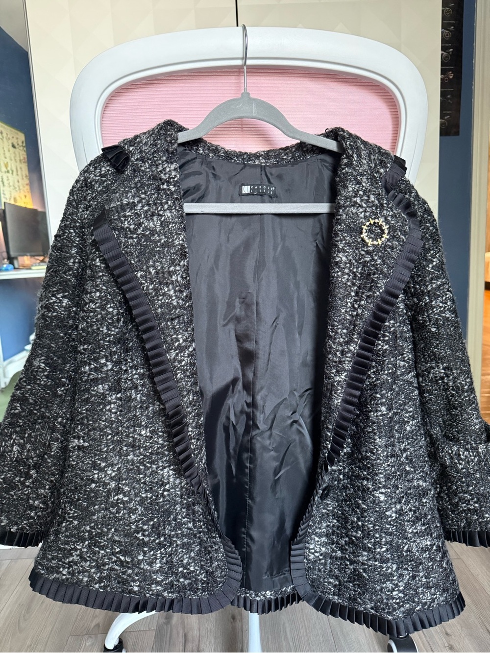 Carole Little Black & Gray Tweed Open-Front Blazer Jacket